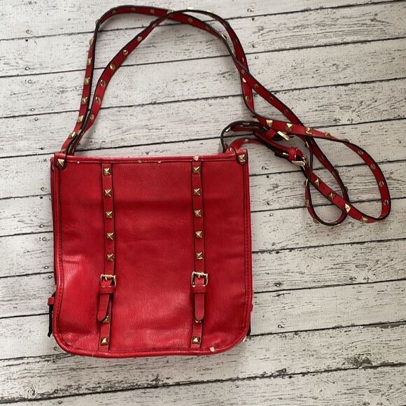 Red Studded Leather Handbag - Picture 2 of 10